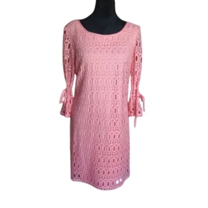 R&K Women's Size 8 Coral Lace Midi Dress - Picture 1 of 8