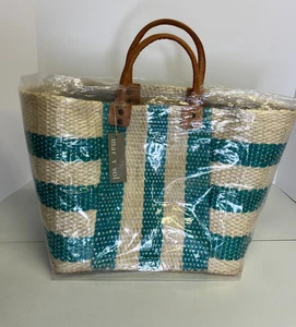 MAR Y SOL Collins Tasche Aqua/Beige Stroh & Leder Riemen Strandtasche Neu - Bild 1 von 7