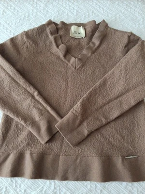 ELIE TAHARI 超细羊毛作物毛衣上衣 S 码可棕色夏尔巴外观 — 第 1/4 张图片