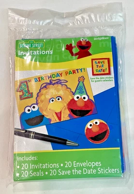 PLAZA SÉSAMO 1ª FIESTA DE CUMPLEAÑOS 20 INVITACIONES/SOBRES/SELLOS/Y PEGATINAS NUEVO Foto 1 de 2
