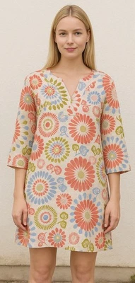 Boden Floral Cotton-Linen Blend Midi Dress Kaftan Boho Summer Casual Size 10P - Image 1 of 4