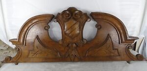 32"  Antique French Hand Carved Wood Solid Oak Pediment - Crown