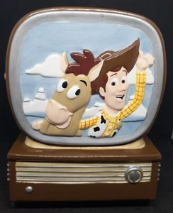 Tarro de galletas retro TV Toy Story 2 de colección Disney Pixar con madera y ojo de buey LEER - Imagen 1 de 8