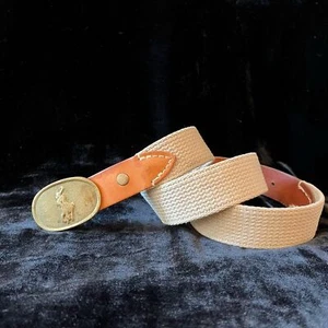 Vintage Ralph Lauren brass buckle canvas belt, size 28 stamped 2752 - Picture 1 of 10