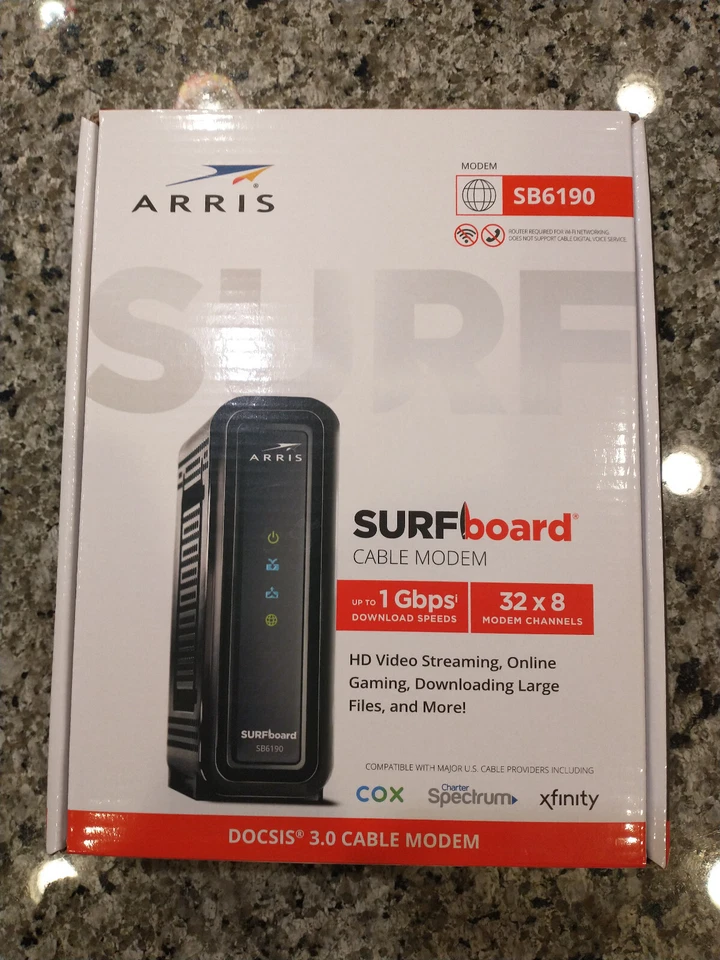 ARRIS SURFboard SB6190 DOCSIS 3.0 32 x 8 Gigabit Cable Modem , Comcast Xfinity - Image 1 of 3