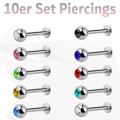 Piercings 10 Stück Set Lippenpiercing Labret Ohr Lippe Helix Tragus BLITZVERSAND - Bild 1 von 2