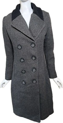 L Spiewak & Sons Wool Gray Black Striped Button Jacket Pea Coat Knee Length S - Image 1 of 4
