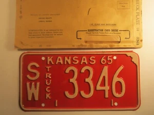 *Unused* LICENSE PLATE Truck Tag 1965 KANSAS SW 3346 Seward County [Z270A] - Imagen 1 de 1