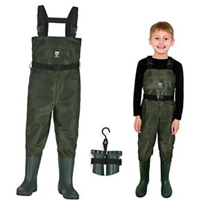  Chest Waders for Kids, Waterproof Youth Waders with Boot 10/11 Big Kid Green