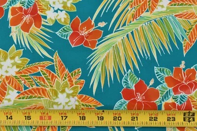 29" Long, Colorful Large Tropical Plants on Turquoise Quilt Cotton/Shamash,P3151 - Image 1 of 4