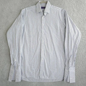 Ralph Lauren Purple Label Shirt Men 15 1/2 White Blue Black Grid Check Button Up - Picture 1 of 10