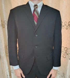 1950s vintage handtailored bespoke classic all worsted 3 button black suit 40S - Picture 1 of 15