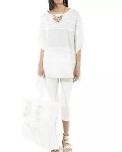 Elisa Cavaletti White knitted Asymmetrical t-shirt top with print size XXL BNWT - Picture 1 of 8