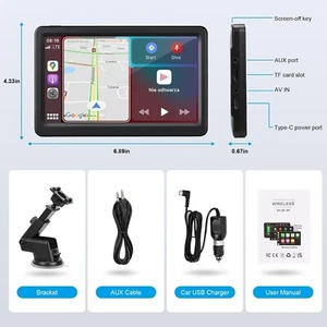 Wireless Carplay Screen For Car 7" Hd Touch Screen Portable Car Stereo For Carpl - Picture 1 of 6