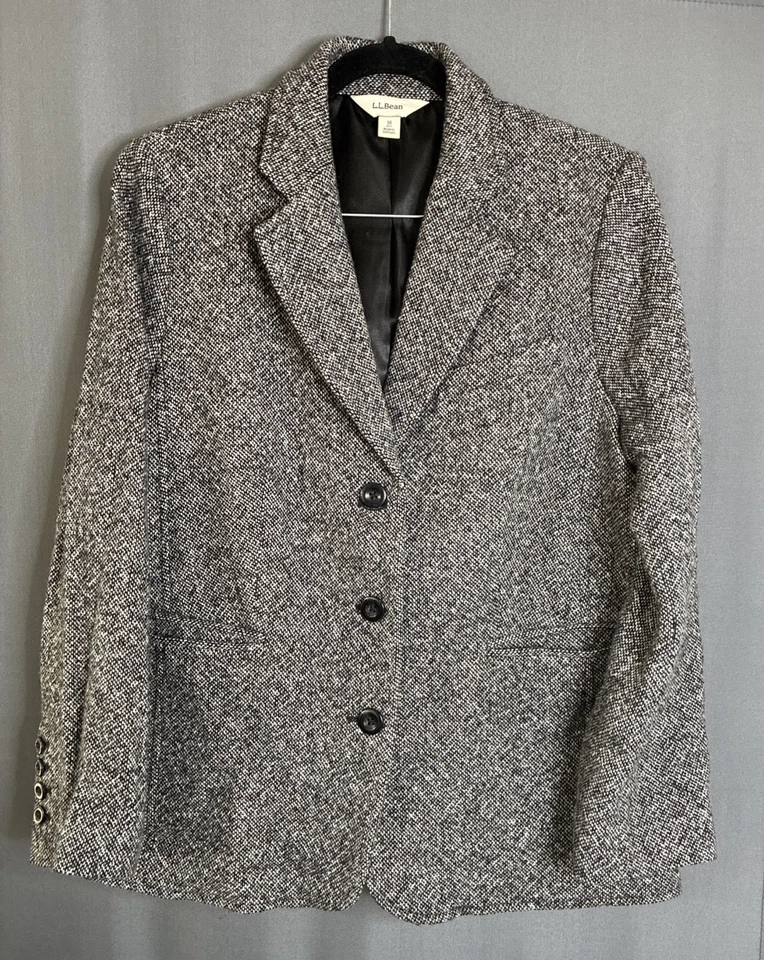 Blazer Chaqueta LL Bean Lana Cachemira De Colección Mujer Talla 18P Negro Blanco Tweed Clásico Foto 1 de 4