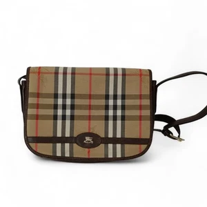 Burberry's Vintage Cross Body Bag Brown Leather And Checkered Fabric - Preloved - Picture 1 of 24