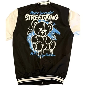 Seven Souls Black White Street King Teddy Bear Bomber Jacket Size 14/16 - Picture 1 of 3