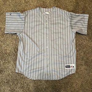 Camiseta deportiva de béisbol vintage de los 80 majestuosa gris negra a rayas en blanco talla XL hecha en EE. UU. - Imagen 1 de 6