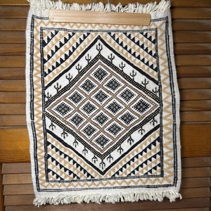 VTG Handmade Small Kilim Rug Wall Hanging Mat Neutral Tones Wool Boho Decor - Picture 1 of 14