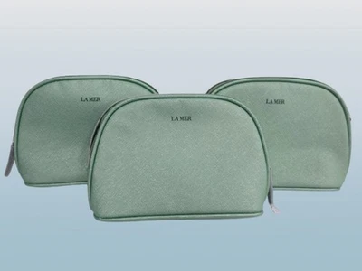 LA MER BOLSA COSMÉTICA VERDE CLARO BOLSA COM ZÍPER BOLSA SUPERIOR NOVA SEM ETIQUETAS LOTE DE 3 - Imagem 1 de 4
