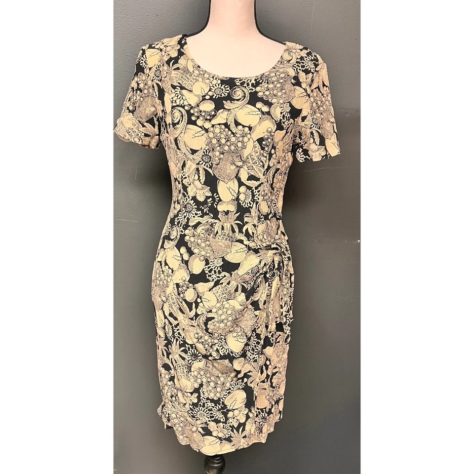 винтажное женское платье-футляр 1990-х Pat Argenti размер 10 100% шелк искусственное с запахом  - Изображение 1 из 4