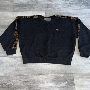 AVIATOR NATION WOMEN'S CHEETAH STRIPE RELAXED CREWNECK BLACK SMALL - Picture 1 of 11
