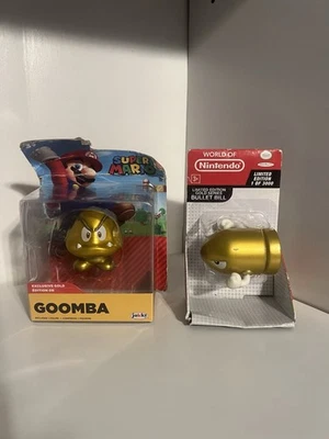 Lote de figuras Super Mario Jakks World of Nintendo New Gold Goomba & Bullet Bill Foto 1 de 4