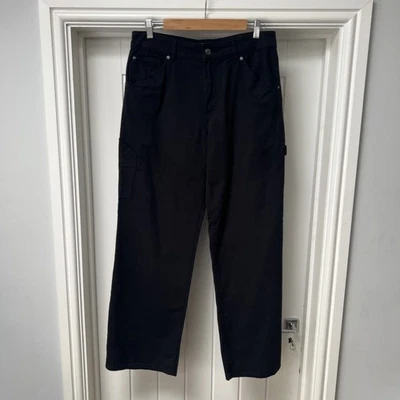 H&M Jeans Women's UK 14 Black Denim Cargo Utility Wide Leg Cotton Trousers Pants - Image 1 of 4