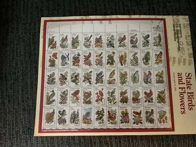 Folha de 50 selos de pássaros e flores do estado 20C - Scott 1953-2002, sem marca de charneira - Imagem 1 de 2