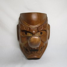 A276: Antique Japanese Wooden Noh Mask Tengu Long Nose Goblin Demon Kabuki Nomen