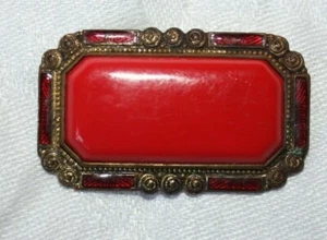 Broche prendedor vintage de vidrio rojo esmaltado  - Imagen 1 de 3