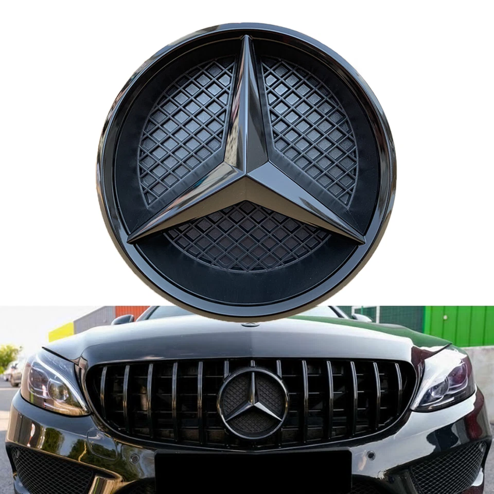 For Mercedes-Benz C117 W205 W212 W218 Front Grille Star Black Badge Emblem - Image 1 of 4