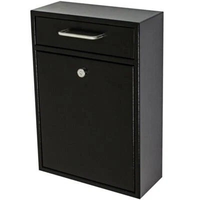 Mail Boss Wall-Mount Drop Box Bin Design Patented Locking 16-Gauge Steel Black - Image 1 of 4