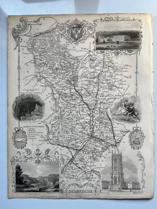 Map of Derbyshire 1848 antique engraving Thomas Moule Barclay's Dictionary - Picture 1 of 7