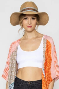 Do Everything in Love Women Multicolor Aztec Band Straw Beach Sun Panama Hat - Picture 1 of 5