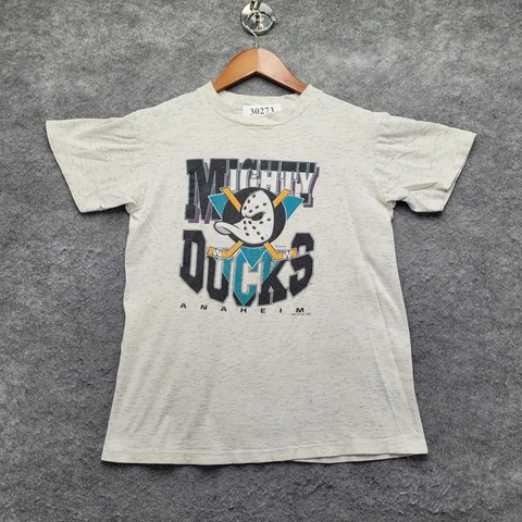 Vintage 1993 Mighty Ducks Anaheim T-Shirt Small Gray 90s Single Stitch USA Tee Cover