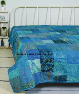 Manta edredón Kantha retazos de seda vintage colcha ropa de cama doble/queen tiro Foto 1 de 2