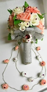 Bridal Bouquet Pink White Roses 2 Hanging Extensions Decoration Fuschia Silver - Picture 1 of 11