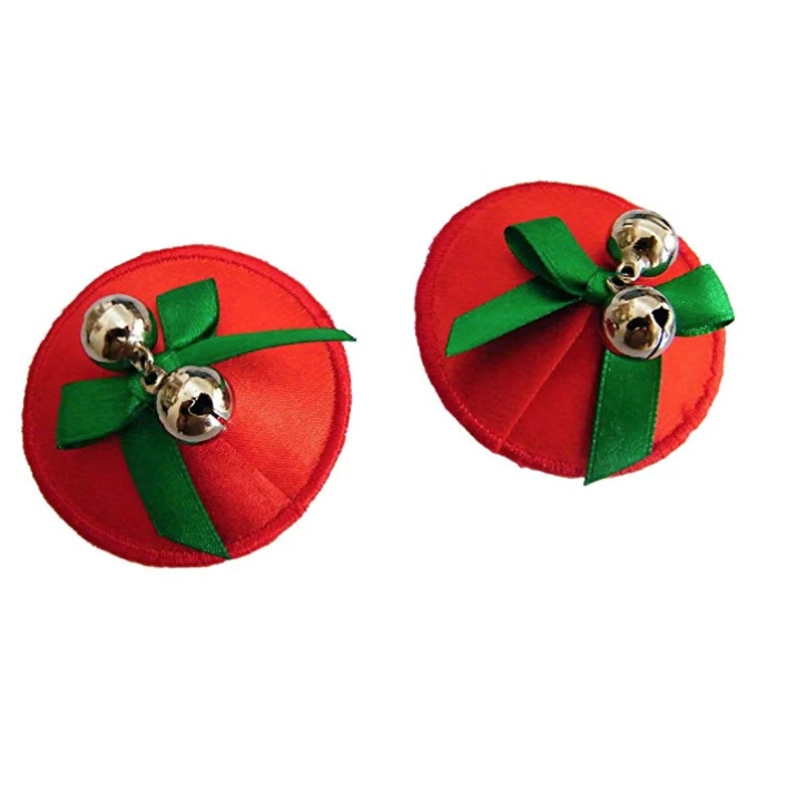 Red Jingle Bells Christmas Nipple Covers Pasties Tassels Reusable Burlesque Xmas - Image 1 of 1