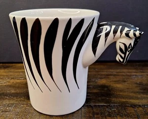 PIER 1 3D Zebra Handle Coffee Mug Black/White Handpainted 16 Oz Capacity - Picture 1 of 8
