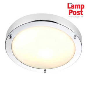 Saxby 59850 Portico Bathroom Ceiling Light Brushed Chrome Frosted Glass IP44 - Picture 1 of 4