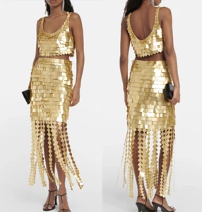 Jonathan Simkhai - NEU MIT ETIKETT $ 1.245 GOLD PAILLETTEN BAUCHFREIES TOP & FRANSENROCK SET (PUNKTZAHL!) 0 - Bild 1 von 18