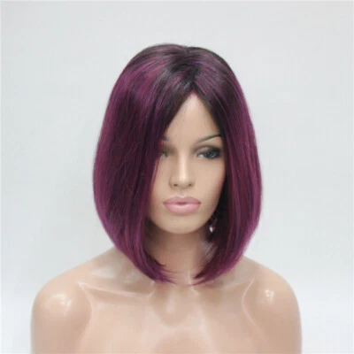 Women Wig Short Straight Hair Wig Female Black Fragrant Taro Purple Wig+Wig Cap - Image 1 of 4