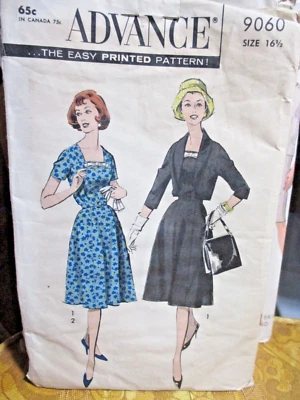 Advance Vintage 1959 Pattern #9060 Half Size Dress and Jacket 16.5 Cut RARE - Image 1 of 4