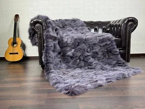 Luxurious Real Fox Fur Throw Blanket Purple - Handcrafted Warmth for Your Home - Picture 1 of 11