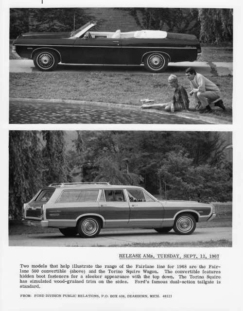 1968 Ford Fairlane 500 & Torino Squire Wagon Press Release Photo with Text 0079 - Image 1 of 1