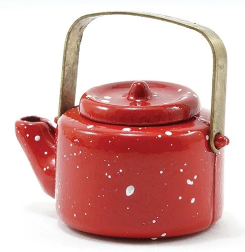 Dollhouse Miniature Red Enamelware/Spatterware Teapot / Tea Kettle - 1:12 Scale - Image 1 of 1