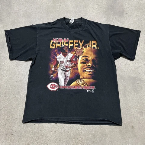 Vintage Lee Sport Ken Griffey Jr Cincinati Reds MLB 2000 Black T Shirt Men's XL Cover