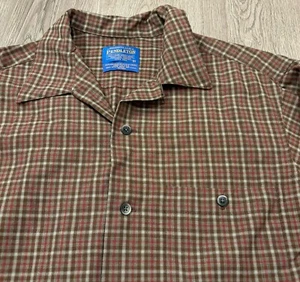 Pendleton 100% Wool Button Down Shirt Tartan Plaid Brown/Red Men’s Medium - Picture 1 of 6