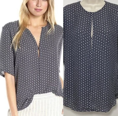 Blusa Top Mujer Theory Seda Geométrica Azul Marino Talla M Foto 1 de 4